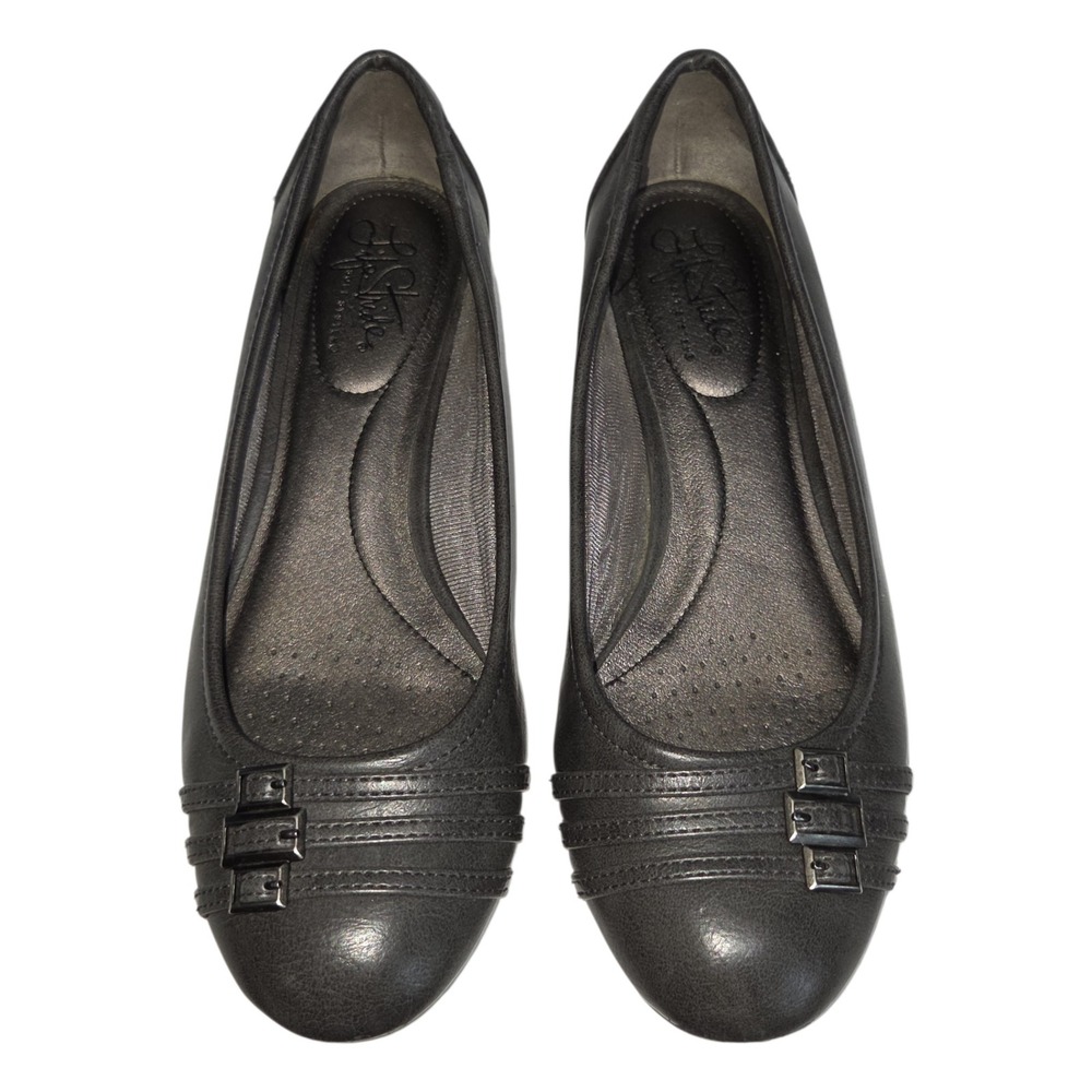 LifeStride Farrow Womens 7.5M Pewter Grey Metallic Wedge Ballet Flats